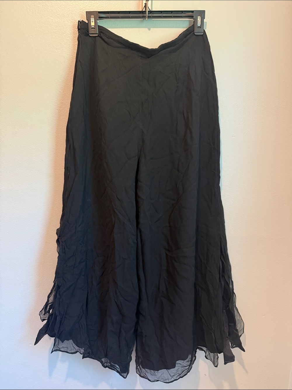 Vintage ELLIETTE 12 100% Silk Women's Black Wide Leg Trousers with Sheer Overlay